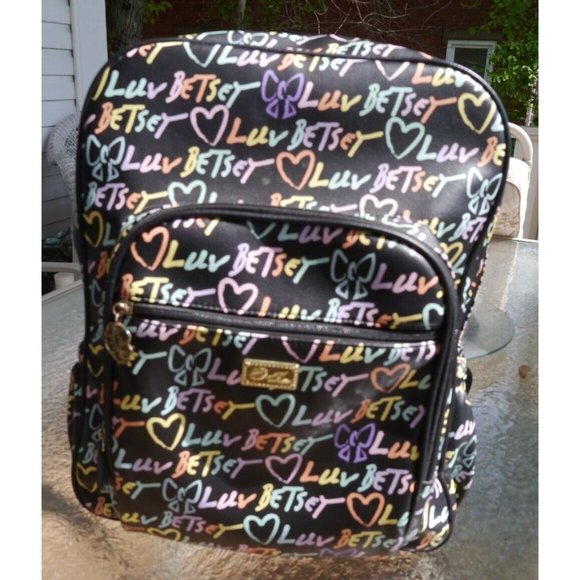 Backpack Luv Betsey Johnson Hearts Bows Black Pink Lg Bag 6 Pockets Polyurethane BETSEY ♥️ JOHNSON. RAINBOW LUV BETSEY | Mercari main image 3